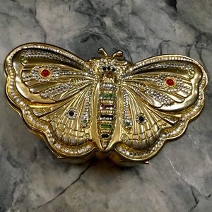 Judith Leiber Cabachon & Swarovski Brushed Gold Butterfly Minaudiere Bag & Acces
